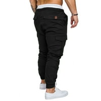 Cacommark Pi Men's Cargo рокля панталони еластични просвета на талията Мъжки джоггери спортни панталони памучни суиптове за дълги панталони черни