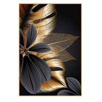 Honrane Modern Style Златни черни листа цветни модели изкуство картина в рамка картина