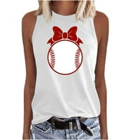 Женски летни резервоари бейзболни отпечатани отпечатани без ръкави тениска тениска бяла m