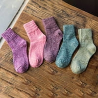 Anvazise средна тръба високи еластични женски чорапи Фина изработка Fau Wool плетен твърд цвят екипаж за екипаж за есента зима mi цветни двойки