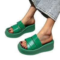 Женски сандали Лятна модна дебела единица с клин квадратна глава Колан удобно отворен пръст на пръст Зелен размер 9