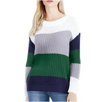 Пуловери за жени мода Дълги ръкави кръг врата цвят съвпадение свободни върхове Блуза плетен пуловер