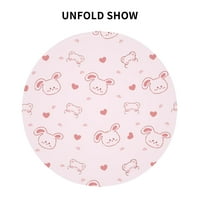 60 Кръгла покривка, розова карикатура Мечка Заек Модел Измива се полиестер маса, водоустойчива декоративна декоративна маса за маса