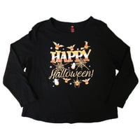 Дамски черна щастлива тениска за тениска за Хелоуин бонбони вещица и призрачна тениска малка