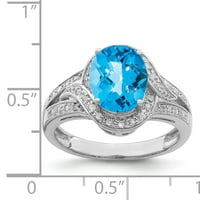 Sterling Silver Diamond & Oval Blue Topaz пръстен карат wt- 0,15ct. GEM WT- 3.25CT
