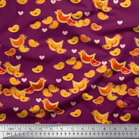 Soimoi Moss Georgette Fabric Heart, Hen & Chick Cartoon Printed Lard Wide