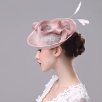 Guvpev Fashion Wedding Women очаровател Penny Mesh Hat Ripbons and Feester Party Hat - Pink, с един размер