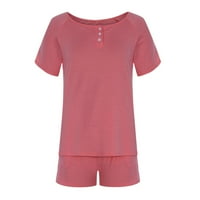 Tawop Pink Pajamas Fashion Women Небрежен солиден копче с къс ръкав върхове нощни дрехи къси панталони за спални дрехи розово 8