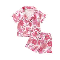 Qiylii малко дете момиче флорална копринена пижама с къс ръкав риза за копчета летни розови сатен пижами комплект