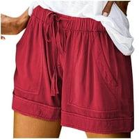 Дамски шорти за теглене удобни ежедневни еластични талии летни плажни леки къси панталони с джобове салон стил