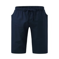 Avamo Men Bottoms Solid Color Beachwear With Pockets Beach Capri Pants Мъжки тънки годни летни панталони тренировка тъмносин 2xl