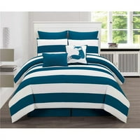 4163 - Комплект за спално бельо за кралица, синьо - хоризонтална ивица