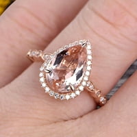 1. Каратска круша форма розов морганит годежен пръстен Арт деко сватбен пръстен 10k роза злато milgrain годишнина на пръстена хало дизайн