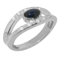 Британски 9К пръстен от бяло злато с естествен сапфир и диамант Дамски Пръстен-Опции за размер-размер 11.25