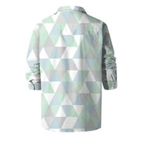 Ткинг модни мъжки ризи за Хелоуин с дълъг ръкав ревера Графичен печат на върхове блуза циан xl