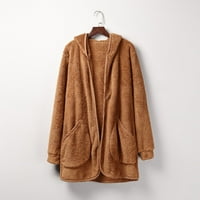 Tking Fashion Fashing Faux -Fur Rangy Winter Coat Дълъг ръкав Отворено предно яке с качулки с качулки - L
