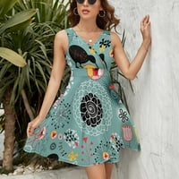 Флорален дизайн с птици женска танкова рокля мини опаковка v шия без ръкави лято забавен слънчица