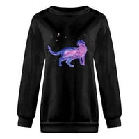 Дамски дрехи за момичета Сладък котка графични върхове ваканционни върхове ежедневни блузи модерни блузи с дълъг ръкав Ризи Дамски новост Пуловер Черно ххл