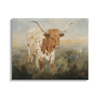 FUPELL Industries longhorn говеда паша животни и насекоми галерия за боядисване Опаковано платно от печат стена изкуство