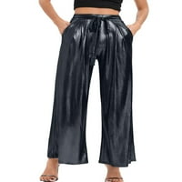 Niuer дами ежедневни плисирани панталони дамски торбисти панталони с джобове Нощен клуб Метален цвят свободни годни дъна черни l