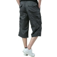 Symoid Mens Capri Pants-плюс размер памучен многопосочен гащеризон изрязани панталони, сиви xxxxxl