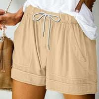 Летни шорти за жени Плътен цвят Шнур ластик Салон Шорти домашно облекло удобни къси панталони с джобове