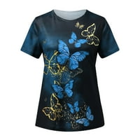 Дамски блузи дамски тениска флорални тема Живопис флорални графични кръг врата печат реколта Шорти ръкав върхове сиво синьо