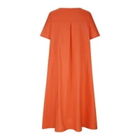 Дамска памучна лен дълга рокля елегантни къси ръкави миди Летни рокли оранжев ШЛ
