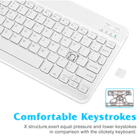 Акумулаторна Bluetooth клавиатура и мишка комбо Ultra Slim в пълен размер клавиатура и ергономична мишка за Vivo Y12A и всички Bluetooth Mac таблет IPad лаптоп - чисто бяло