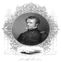 Джоузеф Хукър. Намерикански съюз генерал. Гравиране на линии и стопли, 19 век. Печат на плакат от