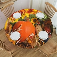 Есенни листа Жълти кръгли покривки, покритие за маса за маса за кръгла осмоъгълна маса за вътрешен декор на партито прилягане до 40 -45 маси за диаметър