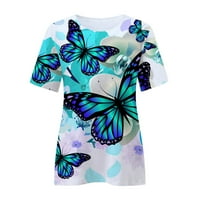 Женски моден ежедневен кръгъл врат с къс ръкав пеперуда от пеперуда от пеперуда лилаво xxl