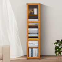 Magshion Bamboo тесни нива шкаф за книги с акрилни врати, рафтове за съхранение на дисплея, кафяв, за дома