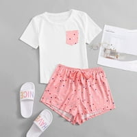 Vedolay Sleepwear for Women Shorts Комплект женската сатенена пижама Комплекти копче с къс ръкав надолу върхове и къси панталони Set Loos