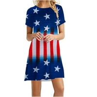 Патриотични Тениски Ден на независимостта върхове за жени мода потник кръг врата хлабав къс ръкав пуловер Топ Дамски американски флаг облекло Плюс размер патриот?