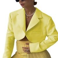 Grianlook Ladies Elegant Open Front ourwear с дълъг ръкав твърд цвят блейзери офис ревера шия блейзър жълт s