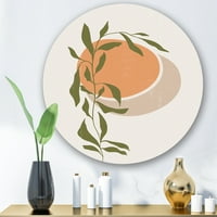 Дизайнарт 'абстрактна оранжева Луна и слънце с тропически листа' модерен кръг метал Арт - диск от 11