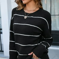 Пуловери за жени Шарени плетен пуловер с кръгла врата универсални ежедневни Пуловери