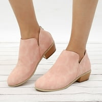 Дамски ботуши жени ретро плоски долни обувки Небрежни ботуши плюс размер фиш на двойни обувки с цип розово розово