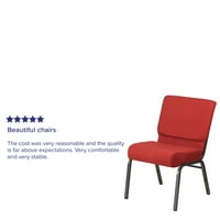 Флаш мебели Херкулес серия 18.5 в подреждане Църква стол в червен Плат - сребърна рамка вена