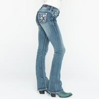 Жан панталони за жени изтръгнат Дамски дънки бродирани средна талия сини тънки дънки панталони