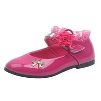 Avamo Kids Flats Bowknot Mary Jane Magic Tape Princess обувки Деца хляби момичета сладък комфорт рокля обувки Роуз червено 7c