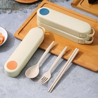 Комплект Lomubue Spoon Cutlery удобно почистване Малка и изискана лесна за носене на преносими екологични прибори за хранене бамбукови фибри с вилица лъжица Dinnerware Set Office Consus