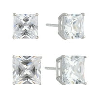 Блясък фини бижута жените симулирани диамант дуо квадратна обеца комплект в стерлинги сребро