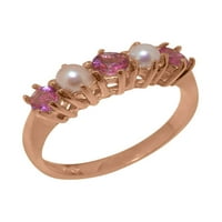 Британски направени 9k Rose Gold Natural Pink Tourmaline & Cultured Pearl Womens Eternity Ring - Опции за размер - размер 4