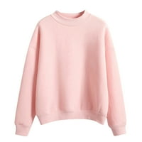 Жени плюс размер суичър с ок, твърд цвят костенурка пуловер с дълъг ръкав небрежен свободни суичъри розови xl