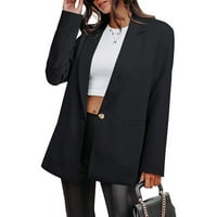 Якета за жени ежедневни есен зимен дълъг ръкав с джобове със солидно цветно палто студено време модно черно