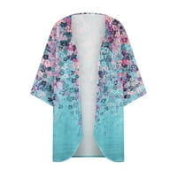 Жилетка за жени Дамски флорален печат бутер ръкав кимоно жилетка хлабав шифон покриване на случайни блуза върхове-синьо-с-Есен спестяване клирънс