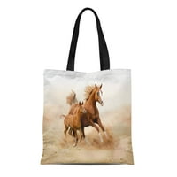 Платно тотална чанта кафяво чистокръвен бял кон в пустиня жребче за многократна употреба на чанти за пазаруване на хранителни стоки