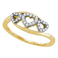 10к жълто злато кръгъл диамант тройно сърце пръстен